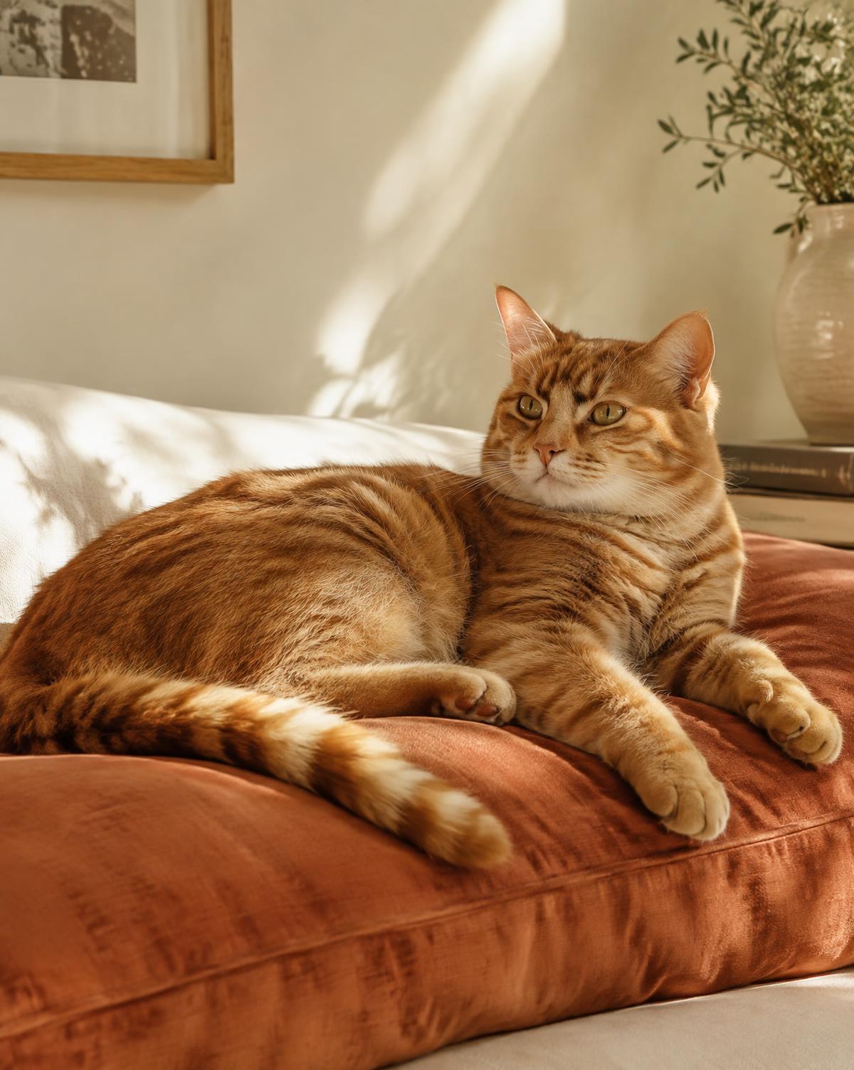 Ginger cat on a terracotta cushion