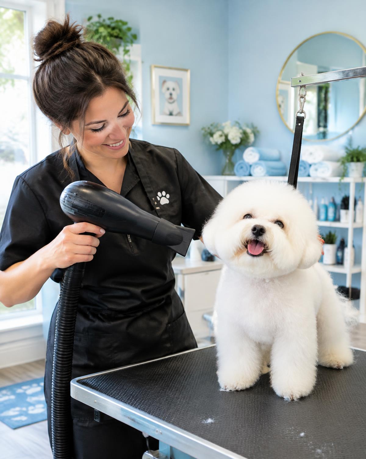 Dog being groomed